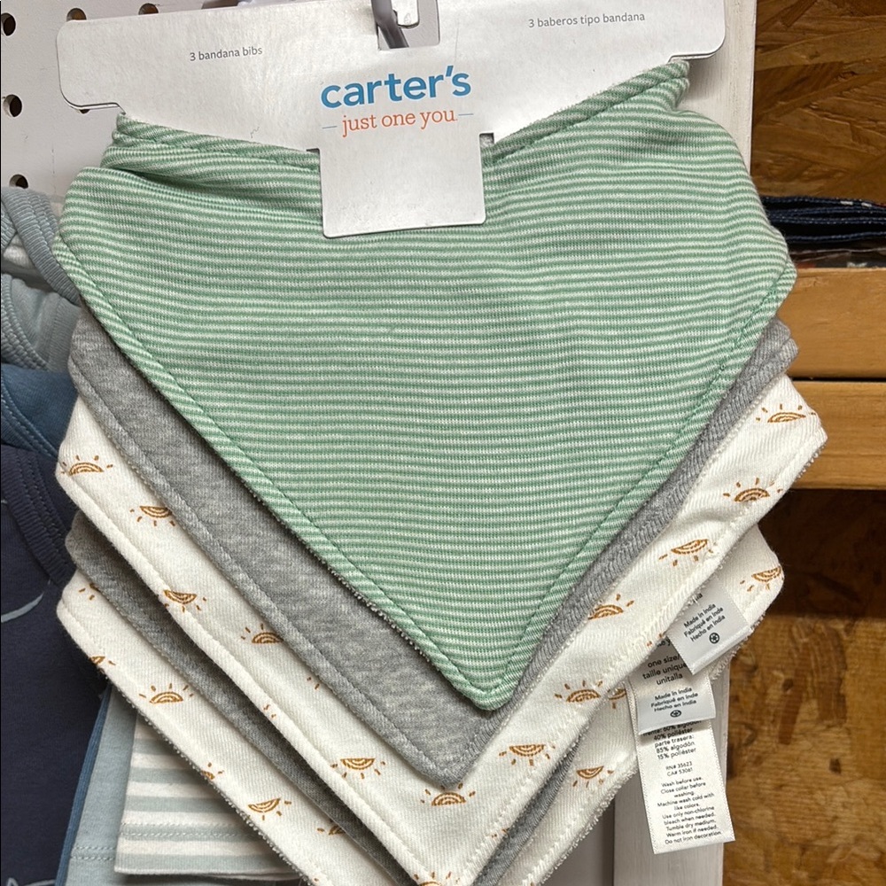67. Carter's Green and Gray Bandana Bibs Soft Knit Accessories